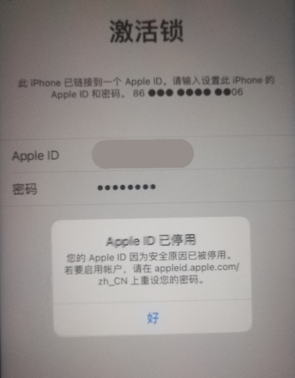 公坡镇苹果手机维修分享iPhone 12 出现提示“Apple ID 已停用”怎么办 
